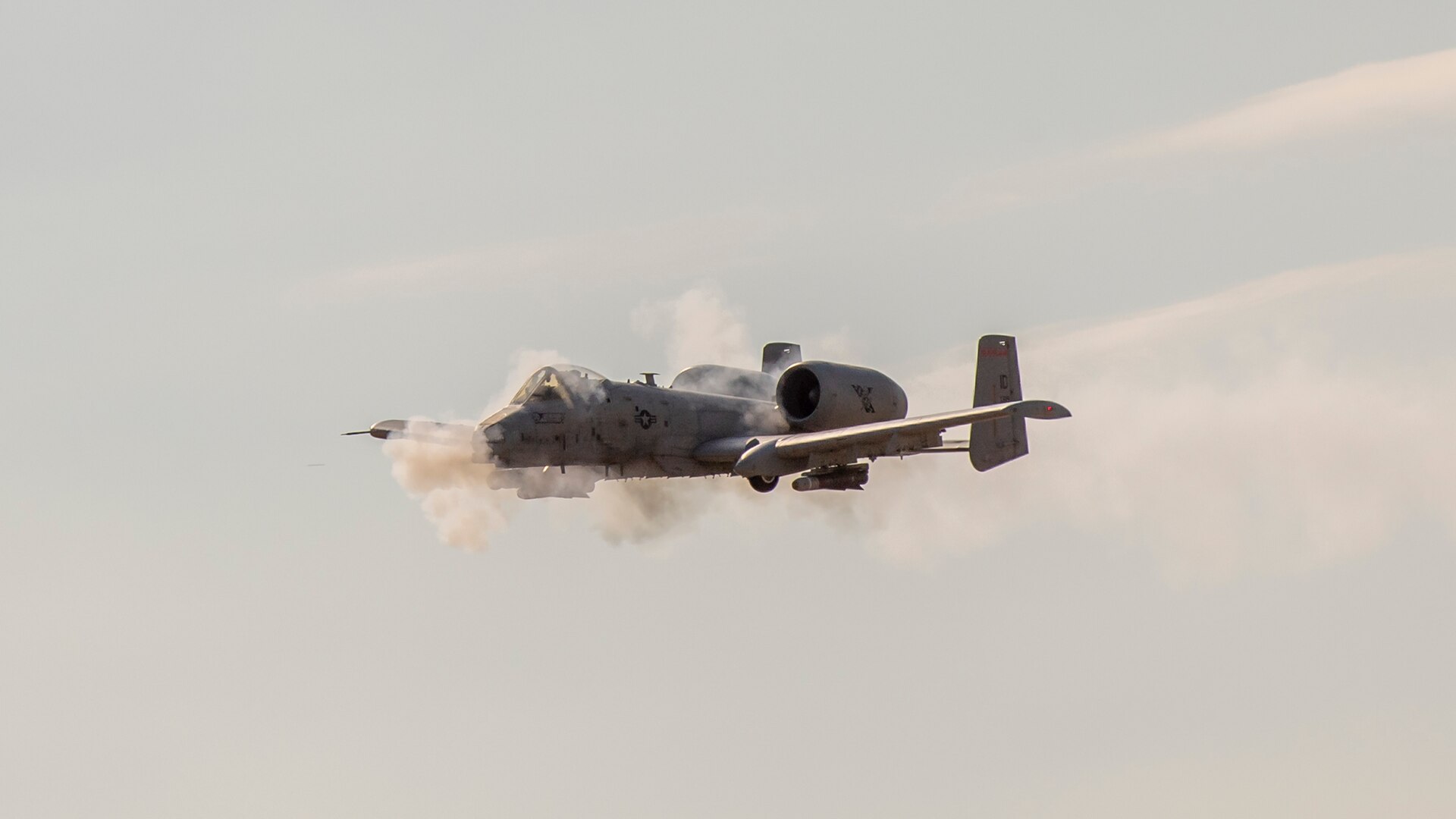 An A-10 Thunderbolt II from the Idaho National Guard’s 124th Fighter Wing, Boise, Idaho, performs a strafing run during the Hawgsmoke 2022 gunnery competition at the Saylor Creek Bombing Range south of Mountain Home, Idaho, Sept. 8, 2022. The competition traces its heritage back to 1949 and the Gunsmoke gunnery competition.