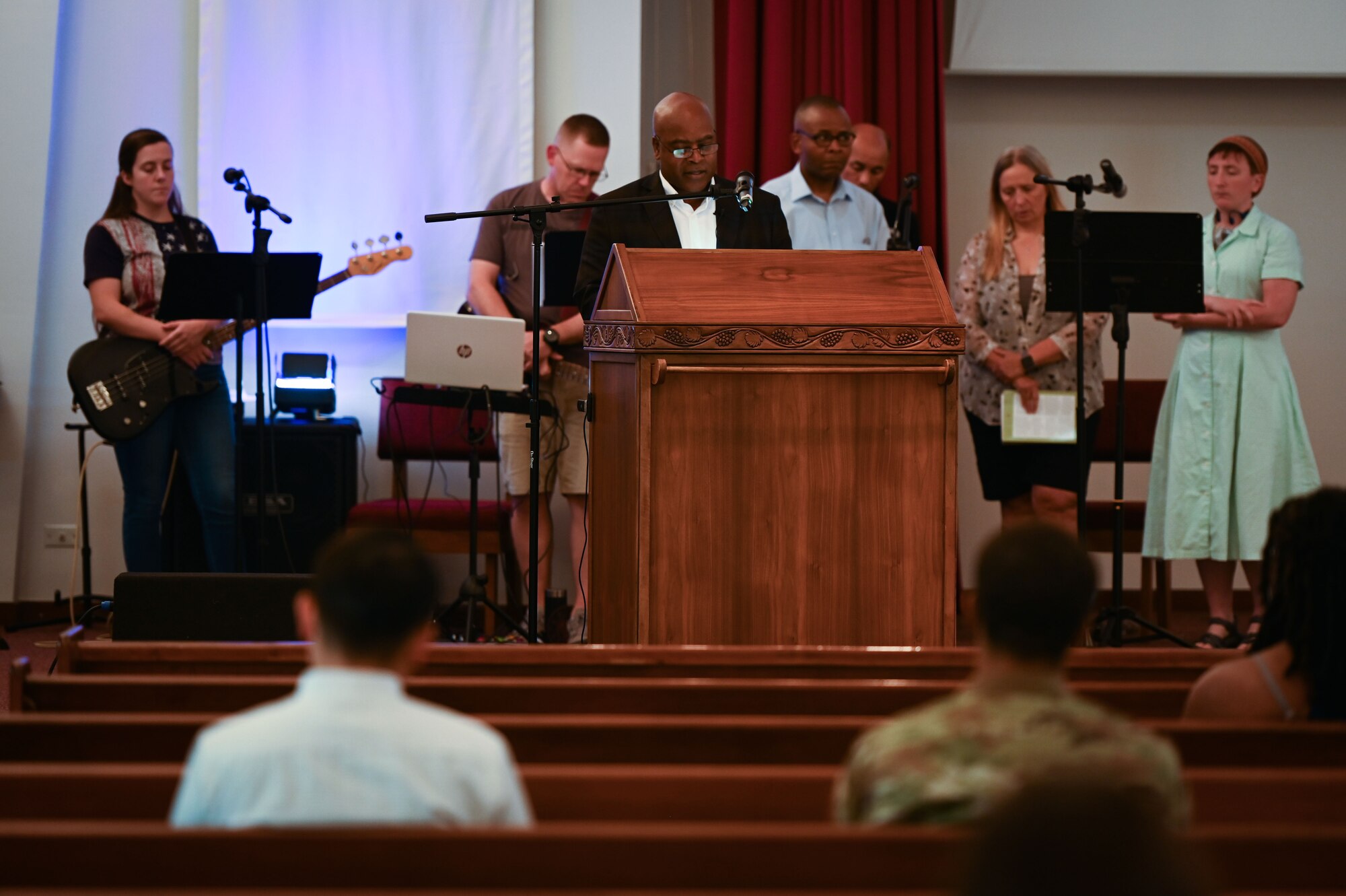 People attend church service.