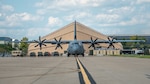 A C-130J Super Hercules aircraft arrives at the Kentucky Air National Guard Base in Louisville, Ky., from Lockheed-Martin Corp. In Marietta, Ga., Aug. 25, 2022. The plane is the eighth J-model to be delivered to the 123rd Airlift Wing since November, completing the unit’s transition from legacy-model C-130H transports.