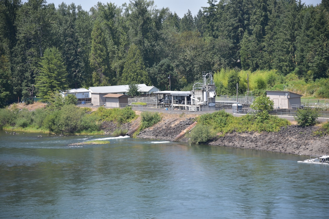 USACE is proposing to upgrade the existing Dexter Fish Facility (pictured) and associated support structures, including the access road, maintenance buildings, and access bridge.