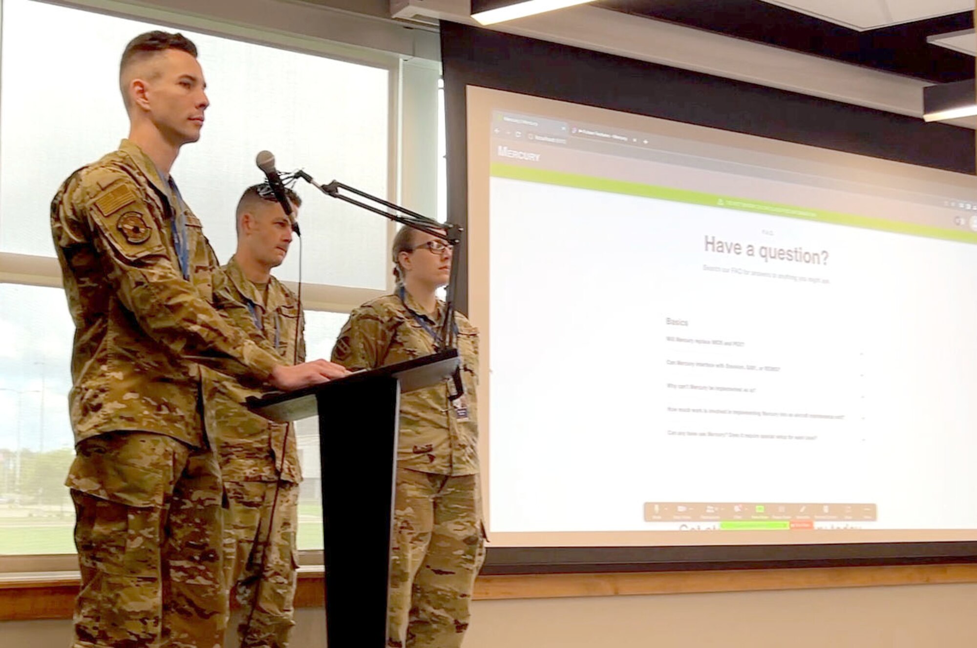 The Striker Airmen Coder program cohort presented their project Mercury, a fleet maintenance schedule program, to AFGSC staff during a presentation held Aug. 26, 2022 at STRIKEWERX in Bossier City, Louisiana. (Courtesy photo by Sean Green, STRIKEWERX)