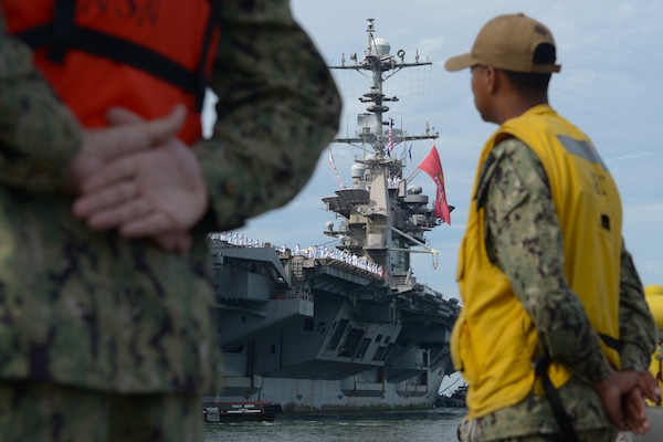 USS Harry S. Truman (CVN 75) returns to Naval Station Norfolk after a regularly scheduled deployment in the U.S. 5th Fleet and U.S. 6th Fleet areas of operations in support of theater security cooperation efforts and to defend U.S., allied and partner interests, Sept. 12.