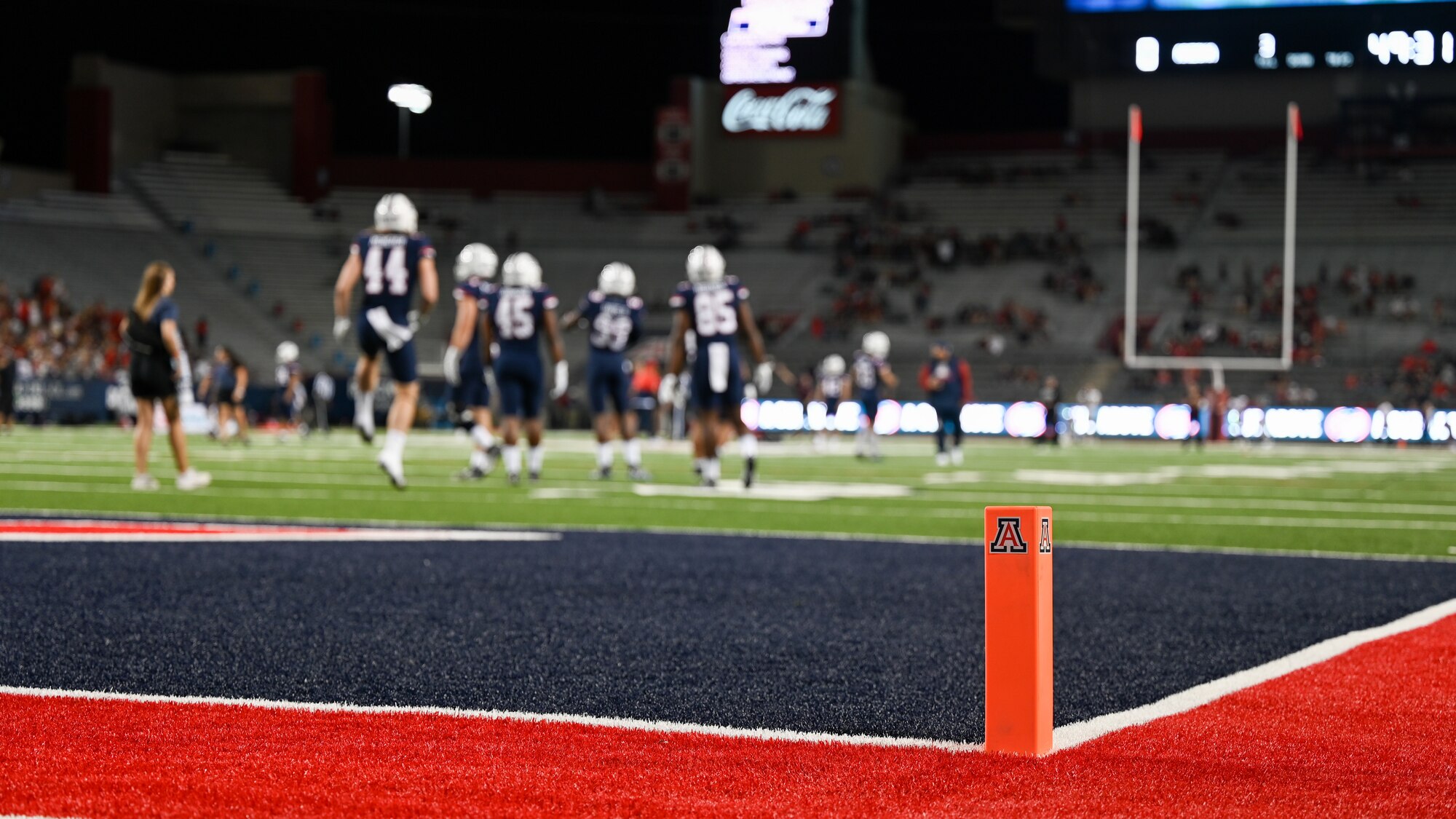 A photo of a line marker at a football game.