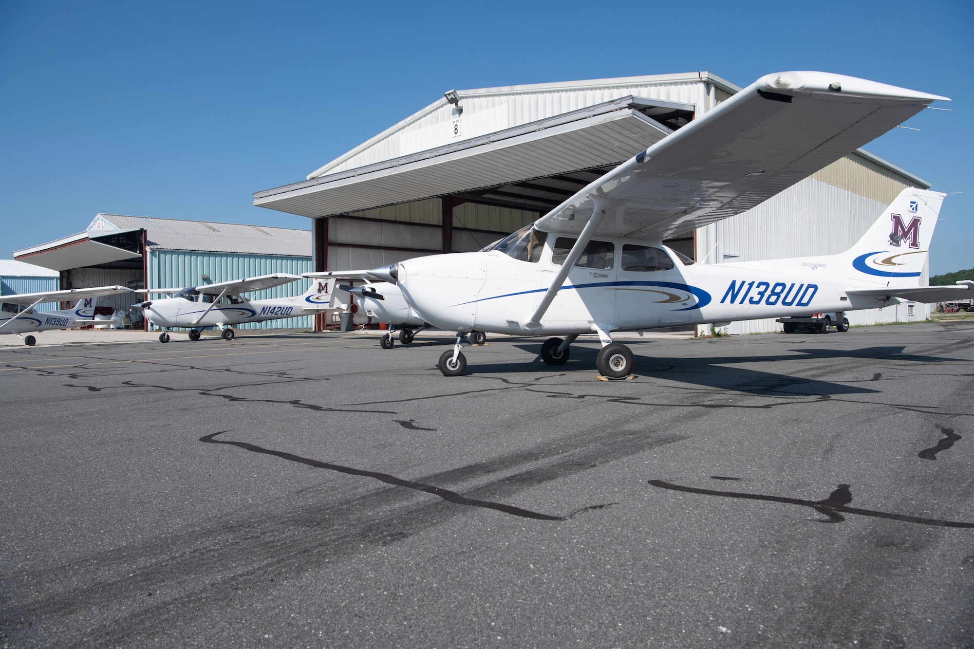 University of Maryland Eastern Shore planes at Salisbury, Maryland, August 10, 2022. The college partners with Junior Reserve Officer Training Corps for a program where Cadets are able to train eight weeks in flight simulators and planes to earn their private pilots license.