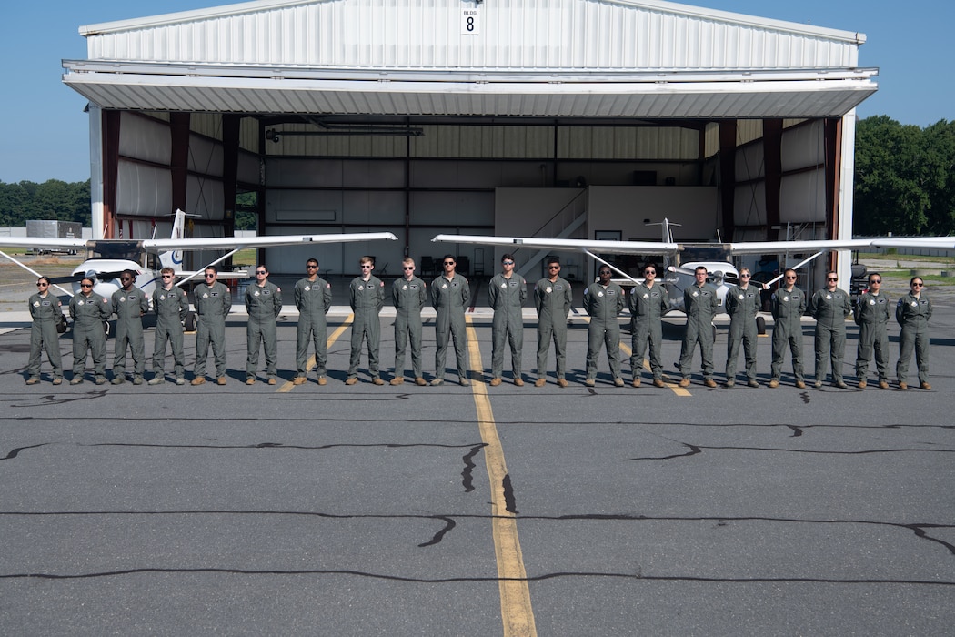 Air Force Junior Reserve Officer Training Corps Cadets, pose for a picture at Salisbury, Maryland, August 10, 2022. The Cadets were at the end of the course and all had passed their last flight test, making them pilots still in or just out of high school.