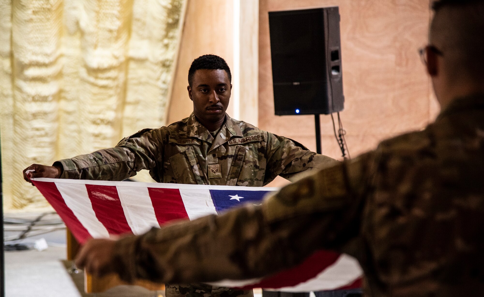 A Patriot Day Memorial Ceremony held at the 332d Air Expeditionary Wing at an undisclosed location in Southwest Asia, Sept. 11, 2022. Patriot Day is a holiday memorializing the lives lost in the terrorist attacks September 11, 2001, and honoring those who have fought in the Global War on Terror ever since. (U.S. Air Force photo by: Tech. Sgt. Jim Bentley)