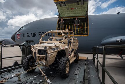 During a joint force exercise, members from the 151st Air Refueling Wing loaded a Polaris Military Razor onto a KC-135. Aug. 6, 2022, at Roland R Wright Air National Guard Base, Utah.