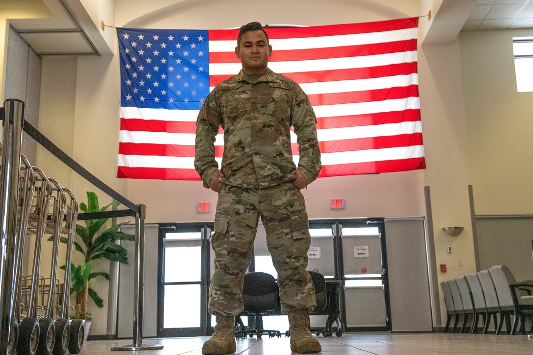 U.S. Air Force Staff Sgt. Eli Haley, 45 Logistics Readiness Squadron non commissioned officer In charge of plans and programs, poses for a photo on Patrick Space force Base, Aug. 11, 2022. While managing all incoming Airmen and Guardians downrange, Logistic Plans also coordinate the movement of deployed personnel back to their home station. (U.S. Space Force photo by Senior Airman Samuel Becker)