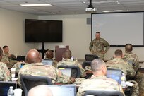 Command Sgt. Maj. Steven Slee, Command Sergeant Major, 85th U.S. Army Reserve Support Command, addresses his command sergeants major during the 85th USARSC’s Command Sergeant Major Training Summit, September 9 – 11, 2022.