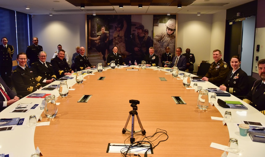 Adm. Samuel Paparo meets with Commodore Melissa Ross and members of the New Zealand Defence Force.