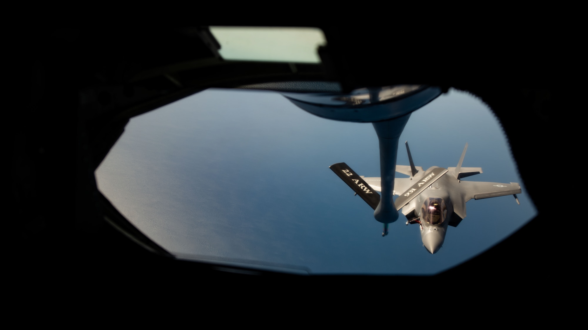 F-35 approaches a KC-135 for fuel