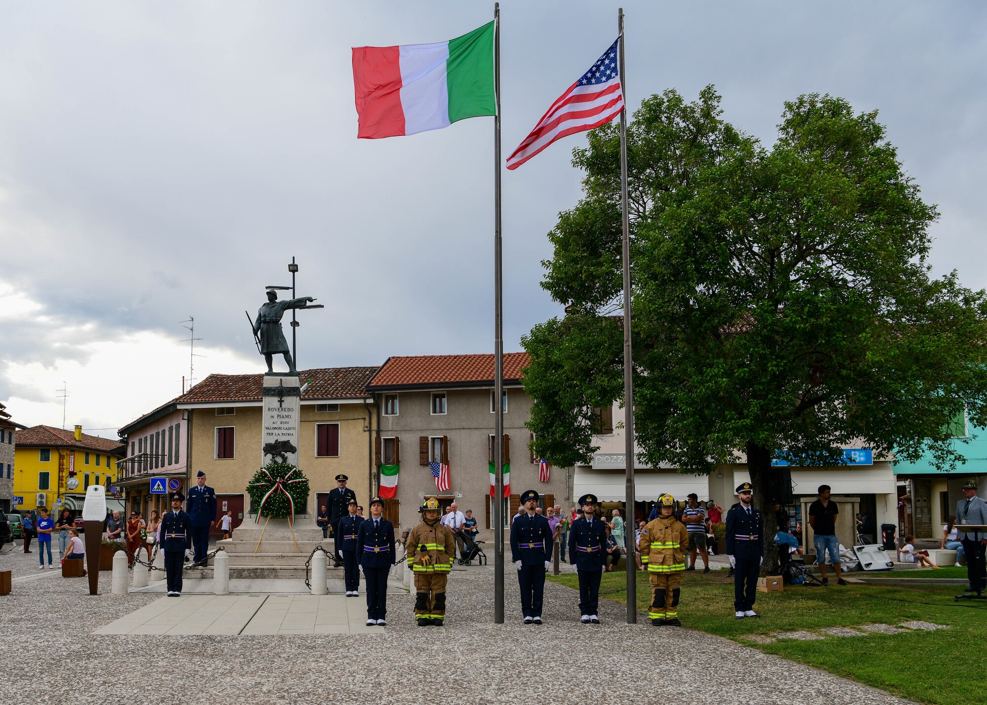 Members assigned to Aviano Air Base, Italy, participate in the 21st Annual Italian-American Friendship Festival in Roveredo in Piano, Italy, Sept. 10, 2022. The festival is held to unite the Italian and American communities in friendship and collaboration. (U.S. Air Force photo by Senior Airman Brooke Moeder)