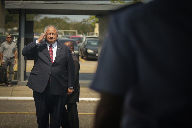 RIO DE JANEIRO (Sept. 8, 2022) U.S. Secretary of the Navy Carlos Del Toro boards the San Antonio-class transport dock USS Mesa Verde (LPD 19) for a visit during UNITAS LXIII Sept. 8, 2022.  UNITAS is the world’s longest-running maritime exercise. Hosted this year by Brazil, it brings together multinational forces from Brazil, Cameroon, Chile, Colombia, Dominican Republic, Ecuador, France, Guyana, Jamaica, Mexico, Namibia, Panama, Paraguay, Peru, South Korea, Spain, United Kingdom, Uruguay, and the United States conducting operations in and off the coast of Rio de Janeiro. The exercise trains forces to conduct joint maritime operations through the execution of anti-surface, anti-submarine, anti-air, amphibious and electronic warfare operations that enhance warfighting proficiency and increase interoperability among participating naval and marine forces. (U.S. Marine Corps photo by Cpl. Ethan Craw/Released)