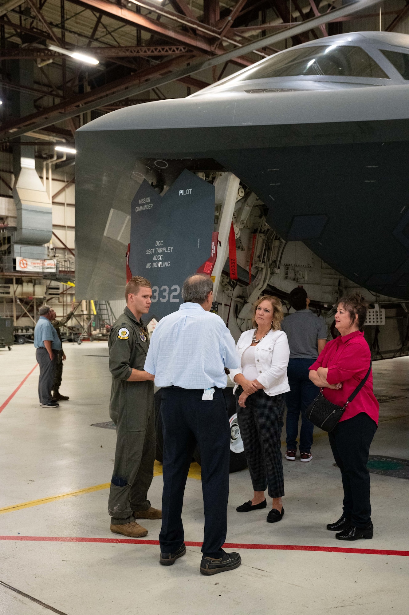 Members with the Federal Aviation Administration received a tour of the B-2 Spirit Stealth Bomber at Whiteman Air Force Base, Missouri, Sept. 08, 2022. FAA members met with Whiteman AFB leadership to receive a better understanding of the 509th Bomb Wing’s mission and the integral role they play at Whiteman. (U.S Air Force Photo by Senior Airman Christina Carter)