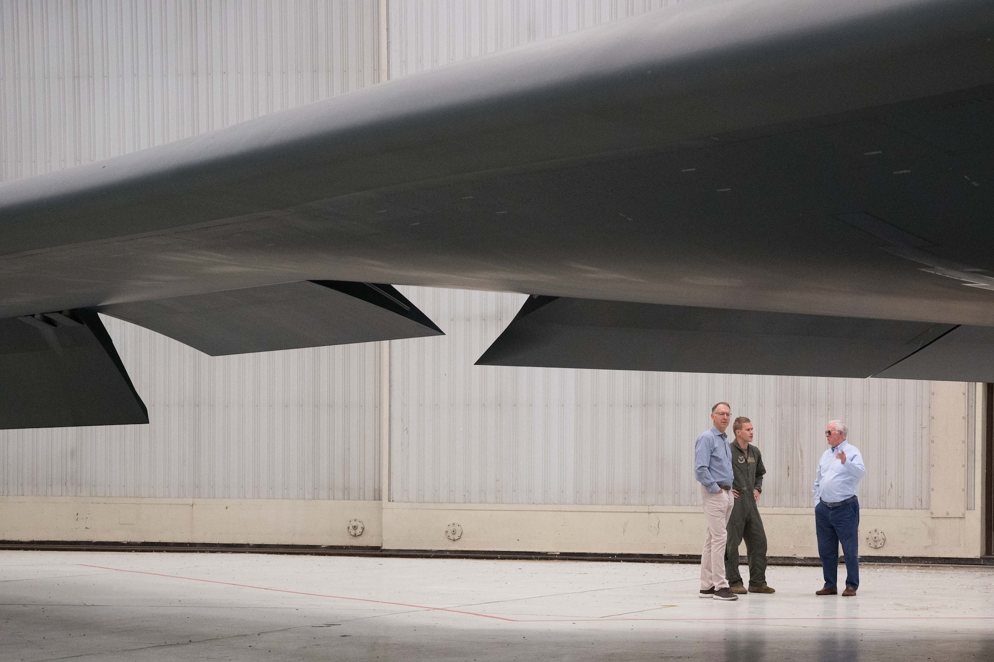 Members with the Federal Aviation Administration received a tour of the B-2 Spirit Stealth Bomber at Whiteman Air Force Base, Missouri, Sept. 08, 2022. FAA members met with Whiteman AFB leadership to receive a better understanding of the 509th Bomb Wing’s mission and the integral role they play at Whiteman. (U.S Air Force Photo by Senior Airman Christina Carter)