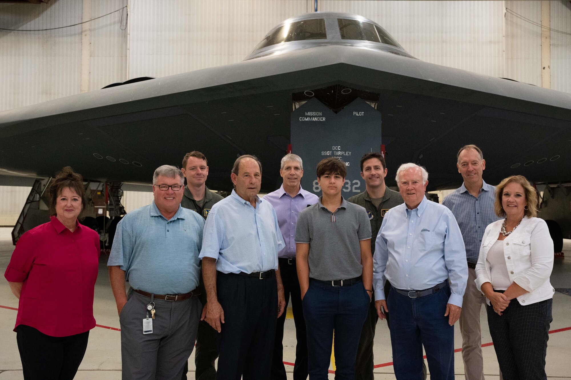 Federal Aviation Administration members and guests stand for a photo during a B-2 Spirit Stealth Bomber tour at Whiteman Air Force Base, Missouri, Sept. 08, 2022. FAA members met with Whiteman AFB leadership to receive a better understanding of the 509th Bomb Wing’s mission and the integral role they play at Whiteman. (U.S Air Force Photo by Senior Airman Christina Carter)