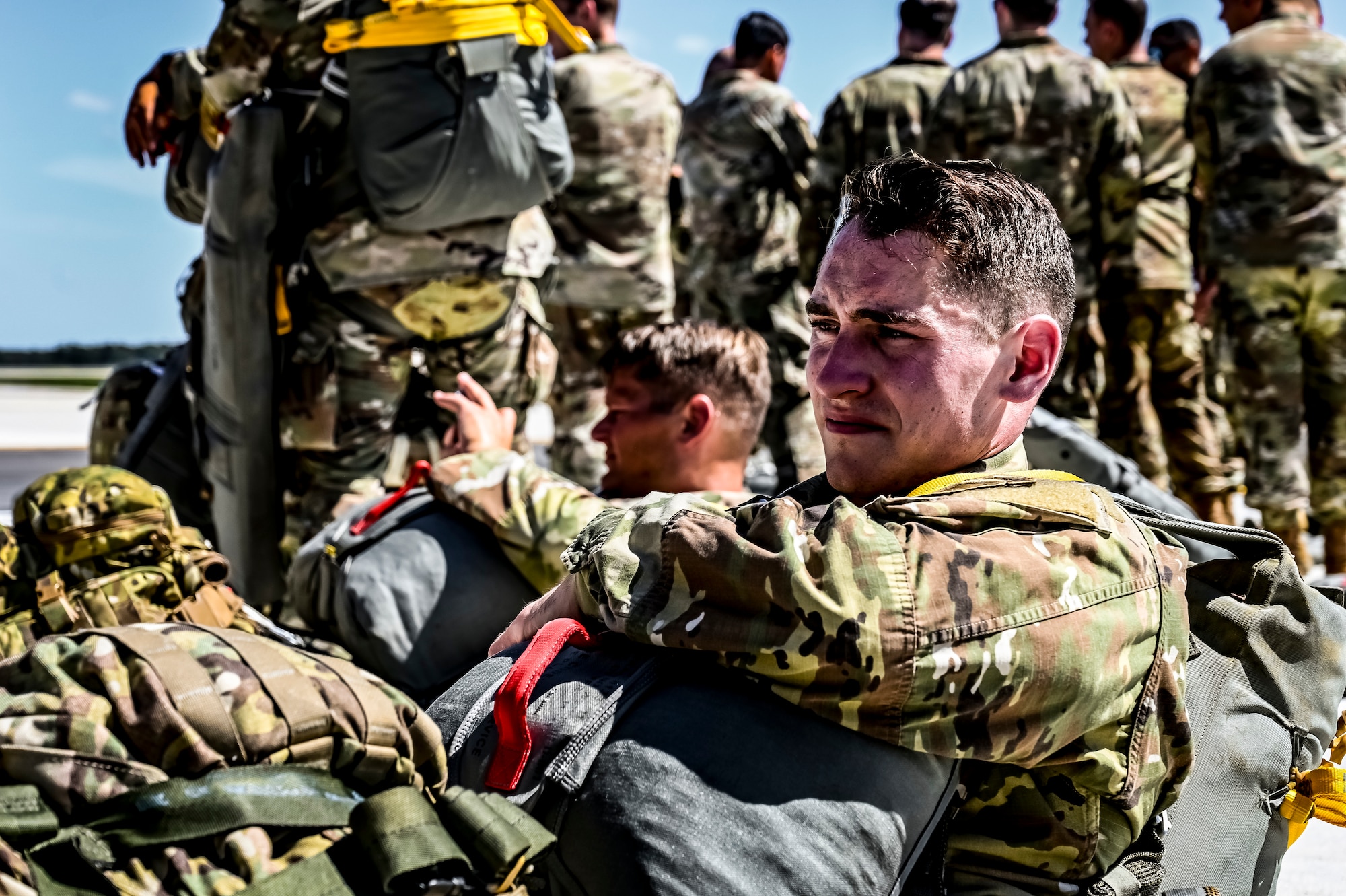 A U.S. Army Soldier assigned to the 404th Civil Affairs Battalion, waits for an Airborne operation at Joint Base McGuire-Dix-Lakehurst, N.J. on Sept. 10, 2022. The unit conducted non-tactical airborne operations at the Army Aviation Facility in order to maintain mission readiness and proficiency among their paratroopers with the assistance of two CH-47’s out of Virginia.The Army Aviation Facility was created through a MILCON effort valued at 11.7 million dollars and made possible by the joint effort of ASA Fort Dix and the U.S. Marine Corps Marine Aircraft Group 49. The 2100 square foot building is host to an Army Ramp Management Area which provides a wide range of capabilities for both fixed and rotary wing aircraft such as the C-130, CH-47S, and UH-60S.