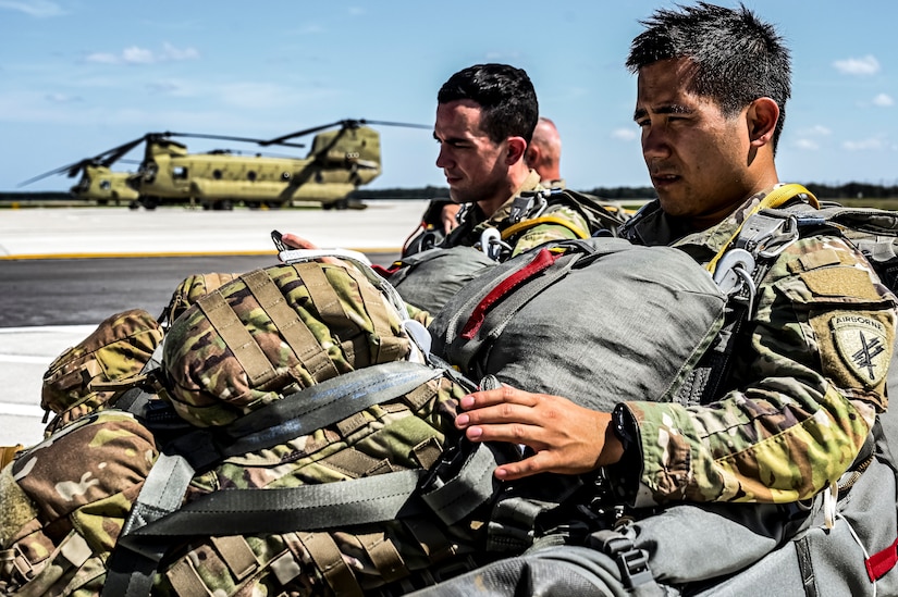 U.S. Army Soldiers assigned to the 404th Civil Affairs Battalion, wait for an Airborne operation at Joint Base McGuire-Dix-Lakehurst, N.J. on Sept. 10, 2022. The unit conducted non-tactical airborne operations at the Army Aviation Facility in order to maintain mission readiness and proficiency among their paratroopers with the assistance of two CH-47’s out of Virginia.The Army Aviation Facility was created through a MILCON effort valued at 11.7 million dollars and made possible by the joint effort of ASA Fort Dix and the U.S. Marine Corps Marine Aircraft Group 49. The 2100 square foot building is host to an Army Ramp Management Area which provides a wide range of capabilities for both fixed and rotary wing aircraft such as the C-130, CH-47S, and UH-60S.