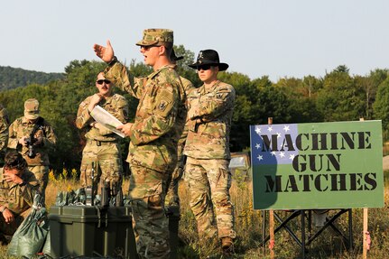 Soldiers and Airmen get their safety brief before the machine gun competition at the Vermont Adjutant General's annual Combat Marksmanship Competition held at the Ethan Allen Firing Range in Jericho Vermont, September 10-11. (U.S. Army National Guard photo by Sgt. 1st Class Jason Alvarez)