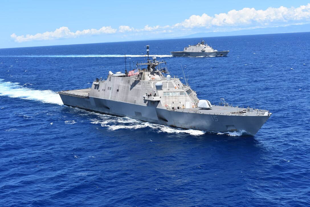 USS Billings (LCS 15) and USS Wichita (LCS 13) are photographed in the Caribbean Sea.