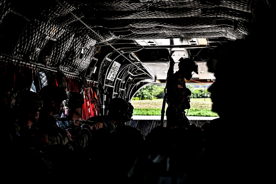 U.S. Army Soldiers assigned to the 404th Civil Affairs Battalion, board a CH-47 for an Airborne operation at Joint Base McGuire-Dix-Lakehurst, N.J. on Sept. 10, 2022. The unit conducted non-tactical airborne operations at the Army Aviation Facility in order to maintain mission readiness and proficiency among their paratroopers with the assistance of two CH-47’s out of Virginia.The Army Aviation Facility was created through a MILCON effort valued at 11.7 million dollars and made possible by the joint effort of ASA Fort Dix and the U.S. Marine Corps Marine Aircraft Group 49. The 2100 square foot building is host to an Army Ramp Management Area which provides a wide range of capabilities for both fixed and rotary wing aircraft such as the C-130, CH-47S, and UH-60S.