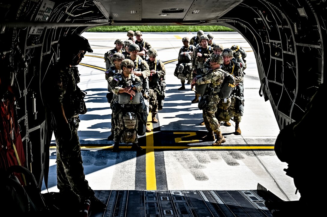 U.S. Army Soldiers assigned to the 404th Civil Affairs Battalion, board a CH-47 for an Airborne operation at Joint Base McGuire-Dix-Lakehurst, N.J. on Sept. 10, 2022. The unit conducted non-tactical airborne operations at the Army Aviation Facility in order to maintain mission readiness and proficiency among their paratroopers with the assistance of two CH-47’s out of Virginia.The Army Aviation Facility was created through a MILCON effort valued at 11.7 million dollars and made possible by the joint effort of ASA Fort Dix and the U.S. Marine Corps Marine Aircraft Group 49. The 2100 square foot building is host to an Army Ramp Management Area which provides a wide range of capabilities for both fixed and rotary wing aircraft such as the C-130, CH-47S, and UH-60S.