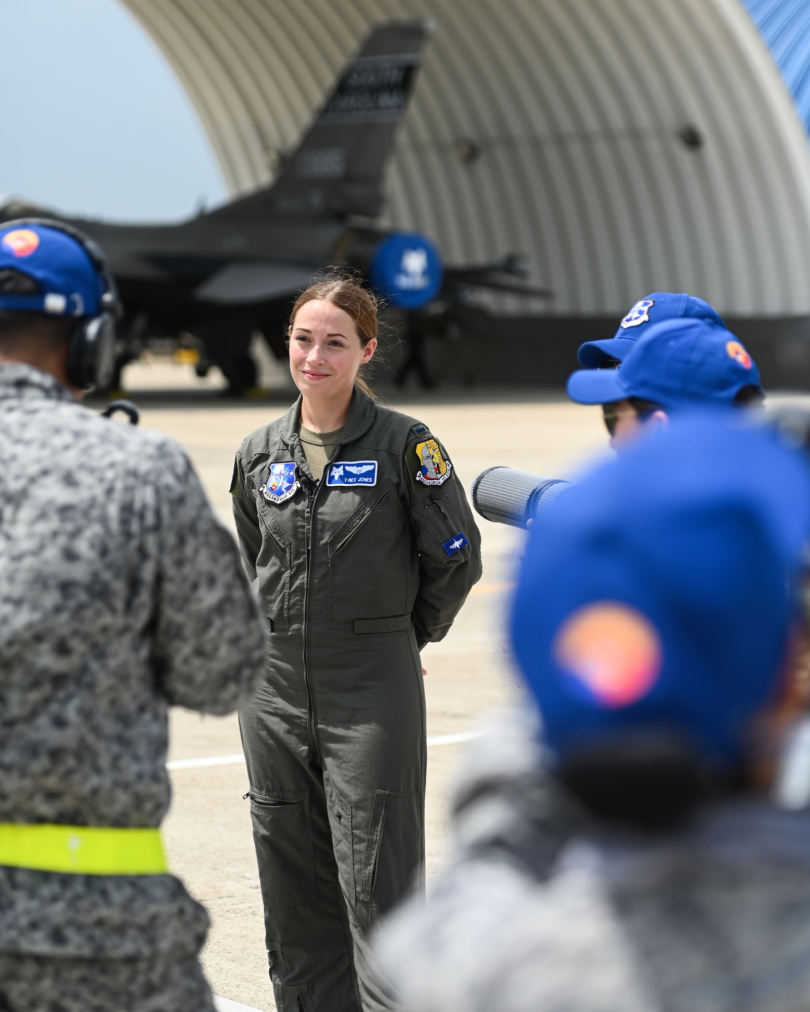 U.S. Air Force 1st Lt. Miranda Jones, a pilot with the South Carolina Air National Guard’s 157th Fighter Squadron, is interviewed by Colombian Air Force Public Affairs team during Relampago VII, an exercise in Barranquilla, Colombia, August 31, 2022. The purpose of this exercise is to provide the Colombian Air Force with requested realistic interoperability training as allied countries, under NATO standards. South Carolina is Colombia’s State Partner in the State Partnership Program. (U.S. Air National Guard photo by Master Sgt. Nicole Szews, 169th Fighter Wing Public Affairs)