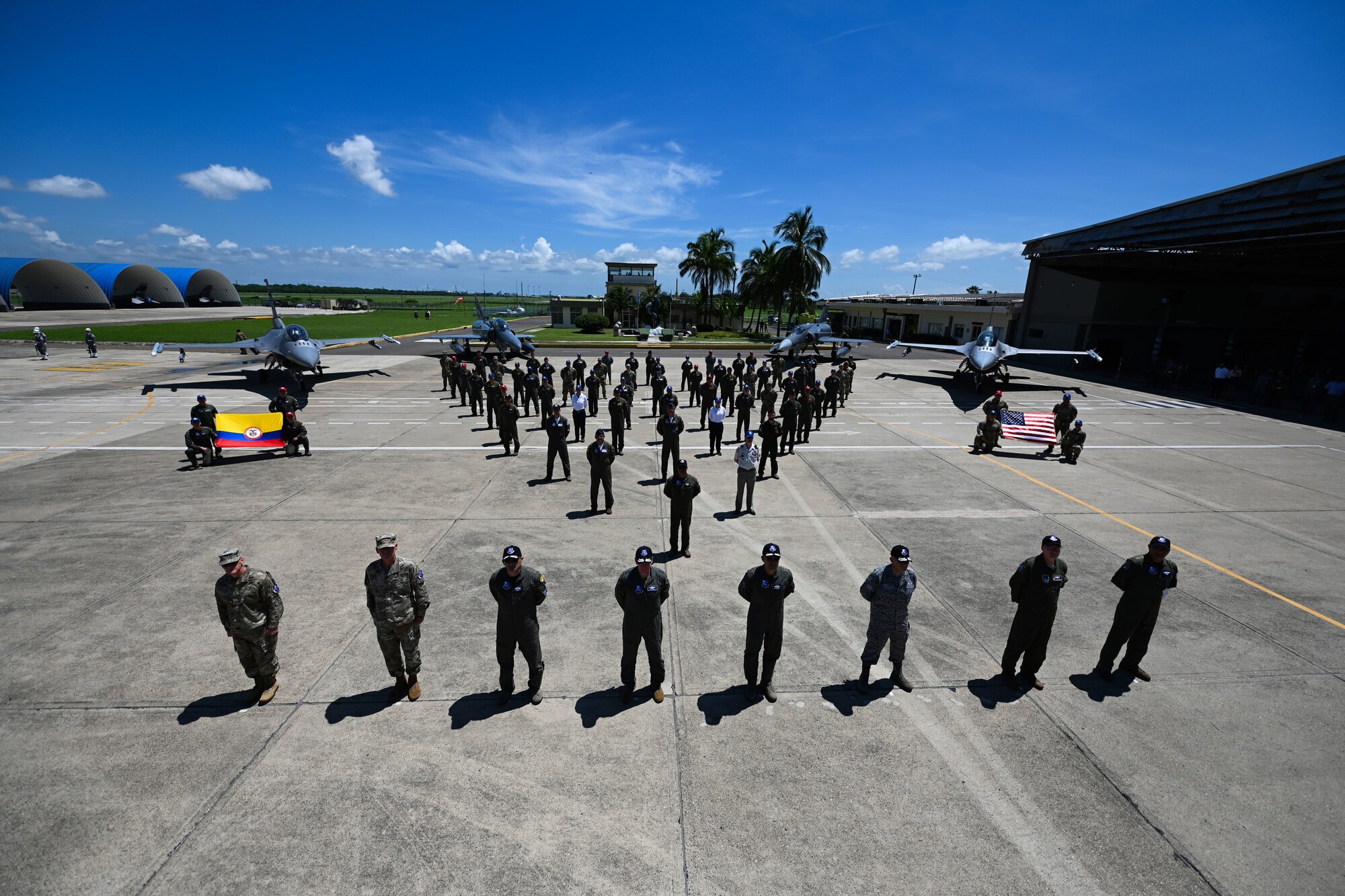 U.S. Air Force Airmen from the South Carolina Air National Guard’s 169th Fighter Wing are participating in Relampago VII, a combined Colombian and U.S. exercise taking place in the U.S. Southern Command, SOUTHCOM, theater August 26 to September 11, 2022. Colombian Air Force and United States Air Force aircraft are flying together and against one another in training using NATO standards to promote seamless interoperability. F-16s from the 169th Fighter Wing and KC-135s from the 92nd Air Refueling Wing are rapidly integrating into theater training, as well as joint, coalition and partnered missions. Relampago VII provides joint training and improves readiness of U.S. and partner nation military personnel through interoperability training. (U.S. Air National Guard photo by Master Sgt. Nicole Szews, 169th Fighter Wing Public Affairs)