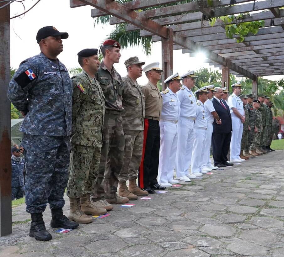 Senior leaders from several partner nations pose for a photograph with the U.S. Secretary of the Navy Carlos Del Toro, on the official opening day of exercise UNITAS LXIII at Ilha do Governador, Rio de Janeiro, Sept. 8, 2022. UNITAS, which is Latin for ‘unity,’ is the world's longest-running annual multinational maritime exercise that brings together forces from 19 countries to include Brazil, Cameroon, Chile, Colombia, Dominican Republic, Ecuador, France, Guyana, Jamaica, Mexico, Namibia, Panama, Paraguay, Peru, South Korea, Spain, United Kingdom, Uruguay, and the United States. The exercise focuses on enhancing interoperability among multiple nations and joint forces during littoral and amphibious operations in order to build on existing regional partnerships and create new enduring relationships that promote peace, stability, and prosperity in the U.S. Southern Command’s area of responsibility. (U.S. Marine Corps photo by Maj. Jeremy Wheeler)