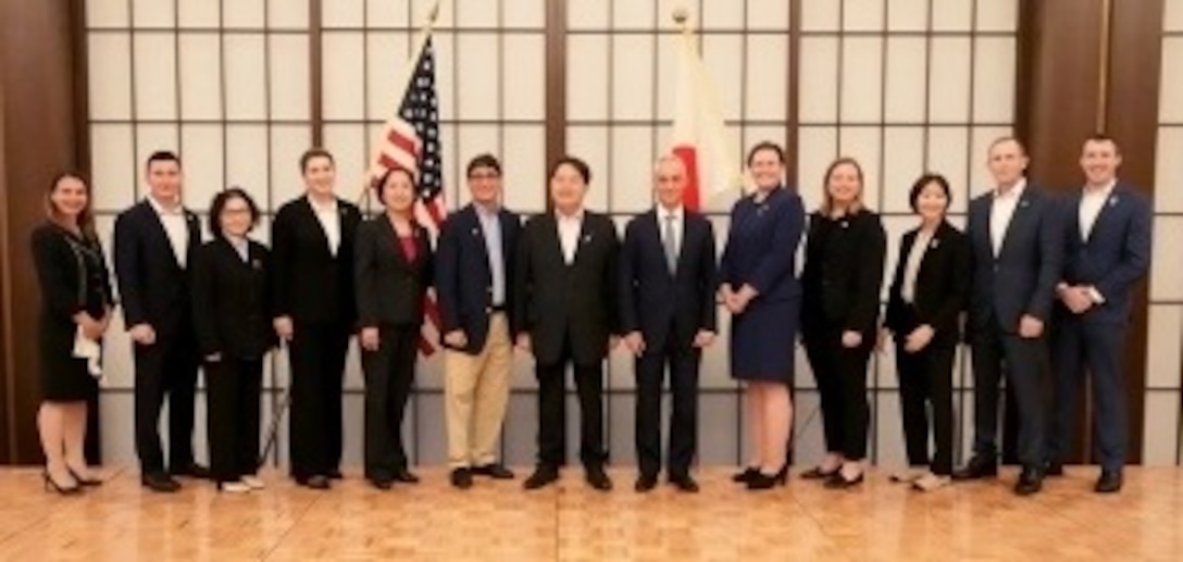 Out of Command OSI SA Grace Park, third from right, joins U.S. and Japanese officials and members of the 26th Class of Mansfield Fellowship Program Fellows during the Welcome Reception at the Iikura Guest House, Sept. 1, 2022. (Photo by the Ministry of Foreign Affairs of Japan)