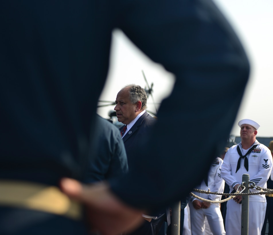 RIO DE JANEIRO (Sept. 8, 2022) U.S. Secretary of the Navy Carlos Del Toro delivers remarks and answers questions from Sailors aboard the Arleigh Burke-class guided-missile destroyer USS Lassen (DDG 82) during a visit as part of UNITAS LXIII Sept. 8, 2022. UNITAS is the world’s longest-running maritime exercise. Hosted this year by Brazil, it brings together multinational forces from Brazil, Cameroon, Chile, Colombia, Dominican Republic, Ecuador, France, Guyana, Jamaica, Mexico, Namibia, Panama, Paraguay, Peru, South Korea, Spain, United Kingdom, Uruguay, and the United States conducting operations in and off the coast of Rio de Janeiro. The exercise trains forces to conduct joint maritime operations through the execution of anti-surface, anti-submarine, anti-air, amphibious and electronic warfare operations that enhance warfighting proficiency and increase interoperability among participating naval and marine forces. (U.S. Navy photo by Mass Communication Specialist 1st Class Mitch Meppelink/Released)