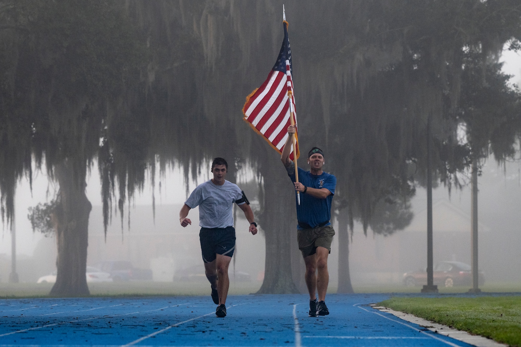 Airmen participate in a 9/11 remembrance run.