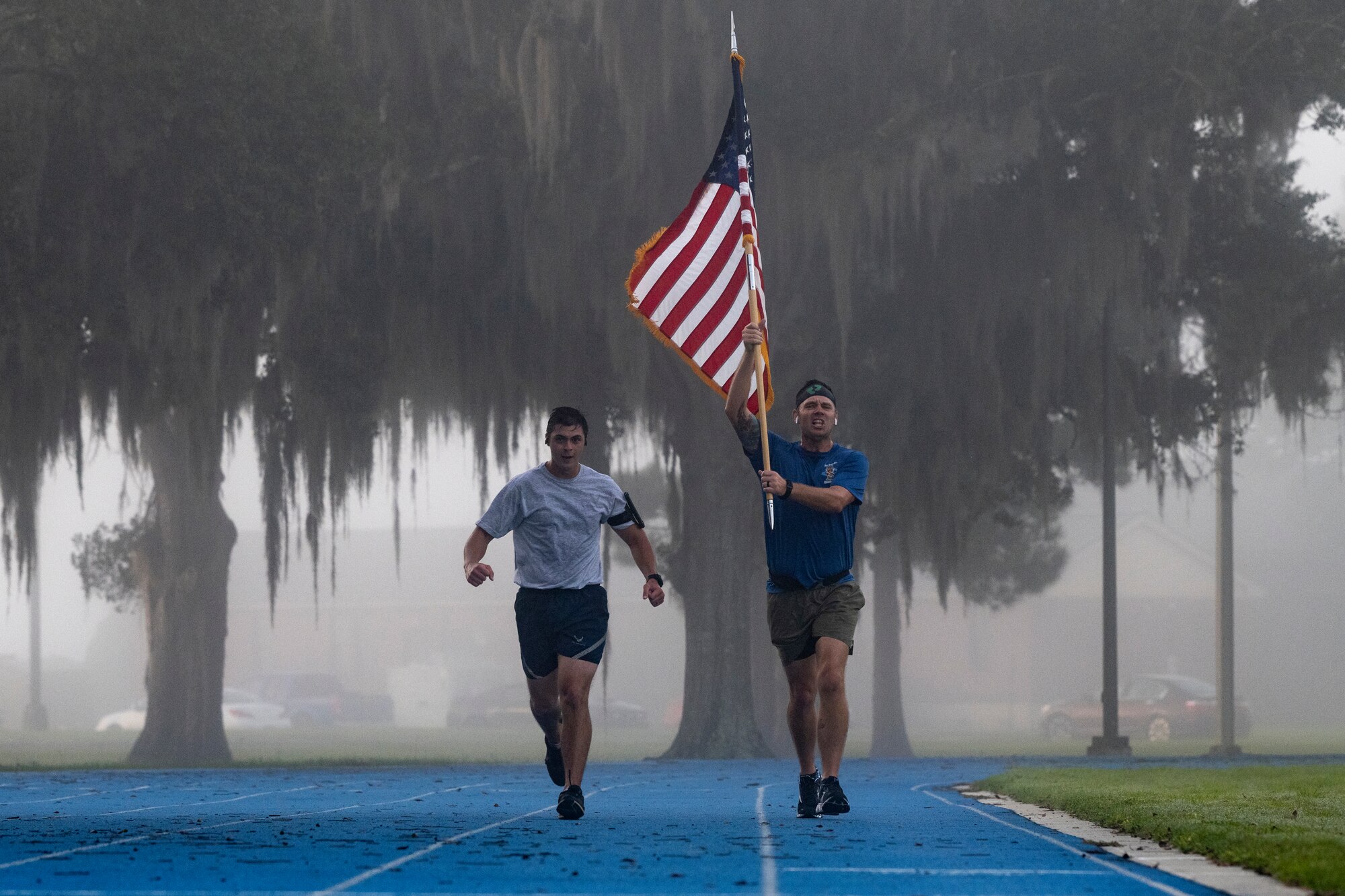 Airmen participate in a 9/11 remembrance run.