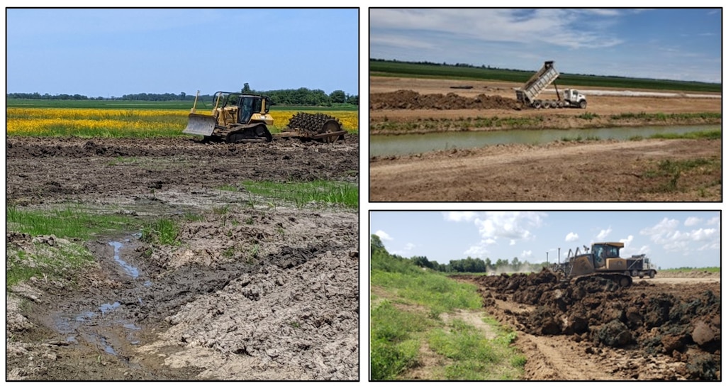 This much-needed project reduced seepage along the St. Francis River levee. Seepage remediation berms help prevent water from passing under levees, which can later lead to sand boils and threaten the overall integrity of the flood protection system.

The Corps partnered with the Mud Slough Drainage District No. 1 to complete the $2,666,362 seepage remediation project in the vicinity of U.S. Highway 412, along the St. Francis River levee.

To complete the project, contractor SYTE Corporation constructed approximately 3,500 feet of seepage berms by placing 100,562 cubic yards of compacted fill in the seepage berm.