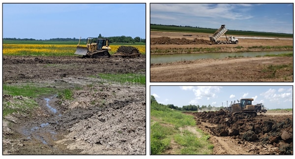 This much-needed project reduced seepage along the St. Francis River levee. Seepage remediation berms help prevent water from passing under levees, which can later lead to sand boils and threaten the overall integrity of the flood protection system.

The Corps partnered with the Mud Slough Drainage District No. 1 to complete the $2,666,362 seepage remediation project in the vicinity of U.S. Highway 412, along the St. Francis River levee.

To complete the project, contractor SYTE Corporation constructed approximately 3,500 feet of seepage berms by placing 100,562 cubic yards of compacted fill in the seepage berm.