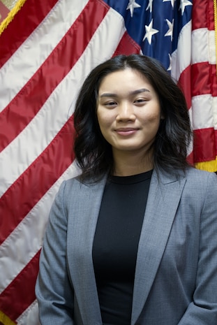 Ei Ei Naing poses for a photo at Recruiting Sub-Station West Des Moines, Iowa, January 6, 2021. Naing is the recipient of the Naval Reserve Officer Training Corps Scholarship for Recruiting Station Des Moines Iowa/Nebraska. Born into a refugee camp, Naing and her parents immigrated to the United States for a better life and provide their daughter with better opportunities. (Marine Corps Photo by Sgt. Smithers, Timothy, R./Released)