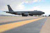 A KC-135 Stratotanker from the 151st Air Refueling Wing arrives at Dugway Proving Ground, Utah