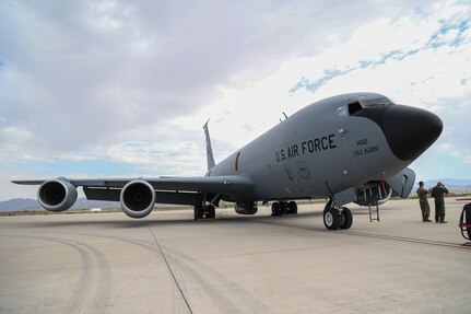 A KC-135 Stratotanker from the 151st Air Refueling Wing arrives at Dugway Proving Ground, Utah