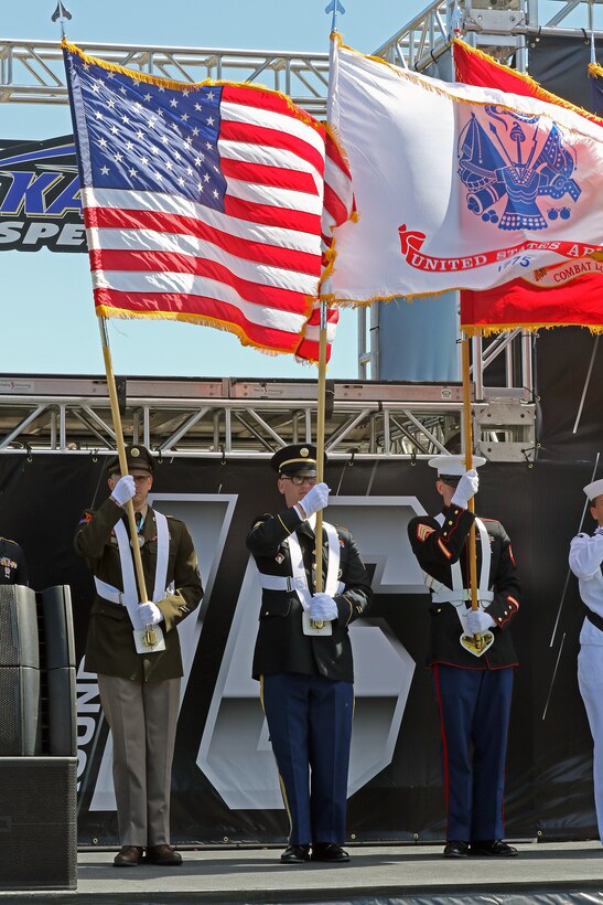 Joint Color guard presents colors at Kansas Speedway