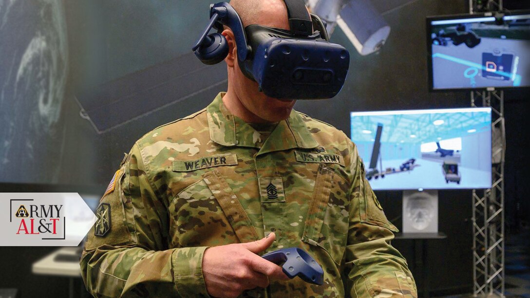 1st Sgt. Michael Weaver, 1-31st Field Artillery Battalion, 434th Field Artillery Brigade, uses virtual reality to take an early look at components of the Army’s new prototype LRHW at the Fort Sill Fires Center of Excellence, to help influence how the system is designed. (Photo courtesy of Lockheed Martin)