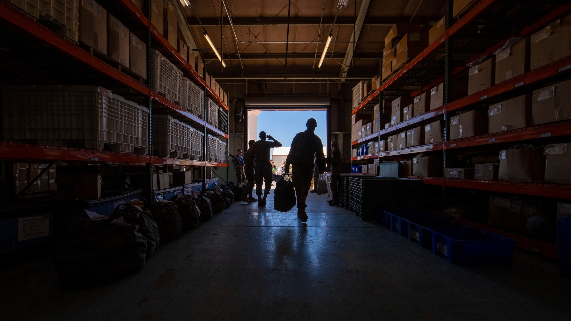U.S. Air Force Airmen assigned to the 56th Fighter Wing picks up deployment mobility gear from the 56th Logistics Readiness Squadron during exercise Crown Talon, May 4, 2022, at Luke Air Force Base, Arizona.