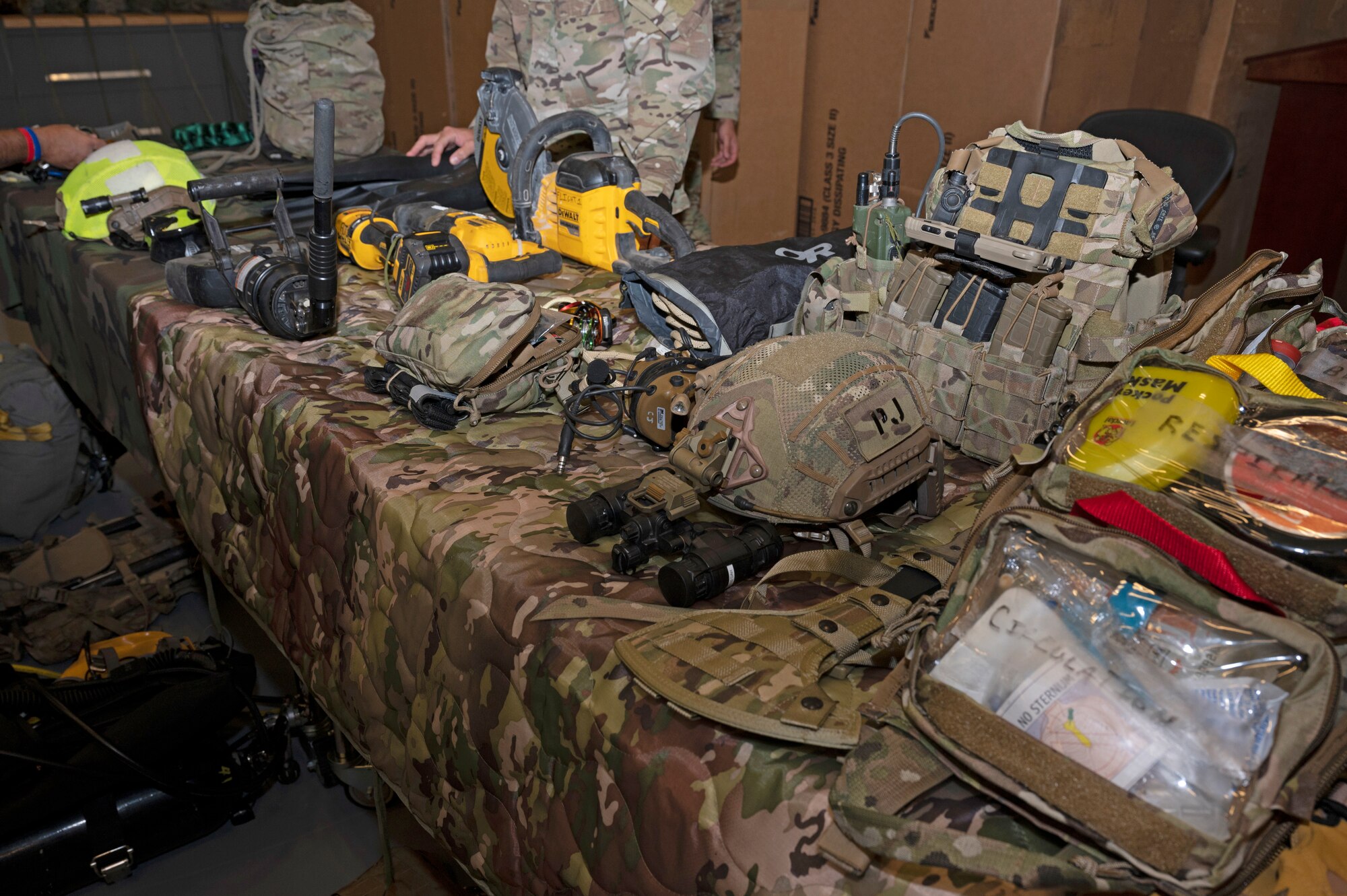 a picture of search and rescue equipment on a table