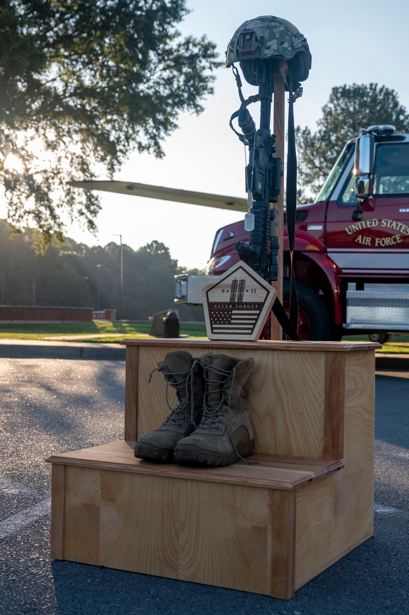 A battlefield cross is displayed