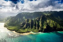 mountain range with beach
