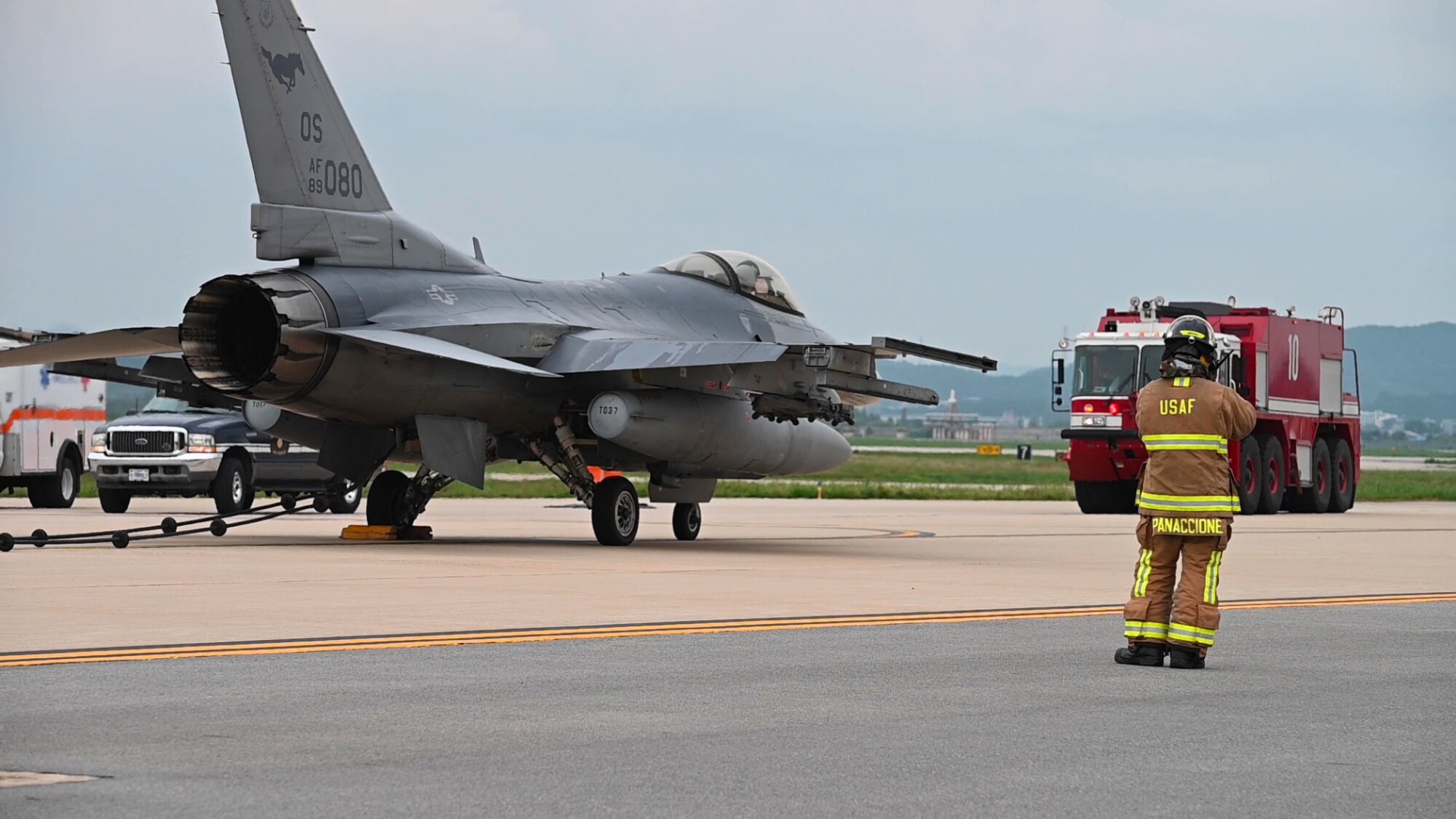 The F-16 tested the MAAS’ functionality by taxiing at a highspeed and latching on to the system causing the aircraft to come to a complete stop.