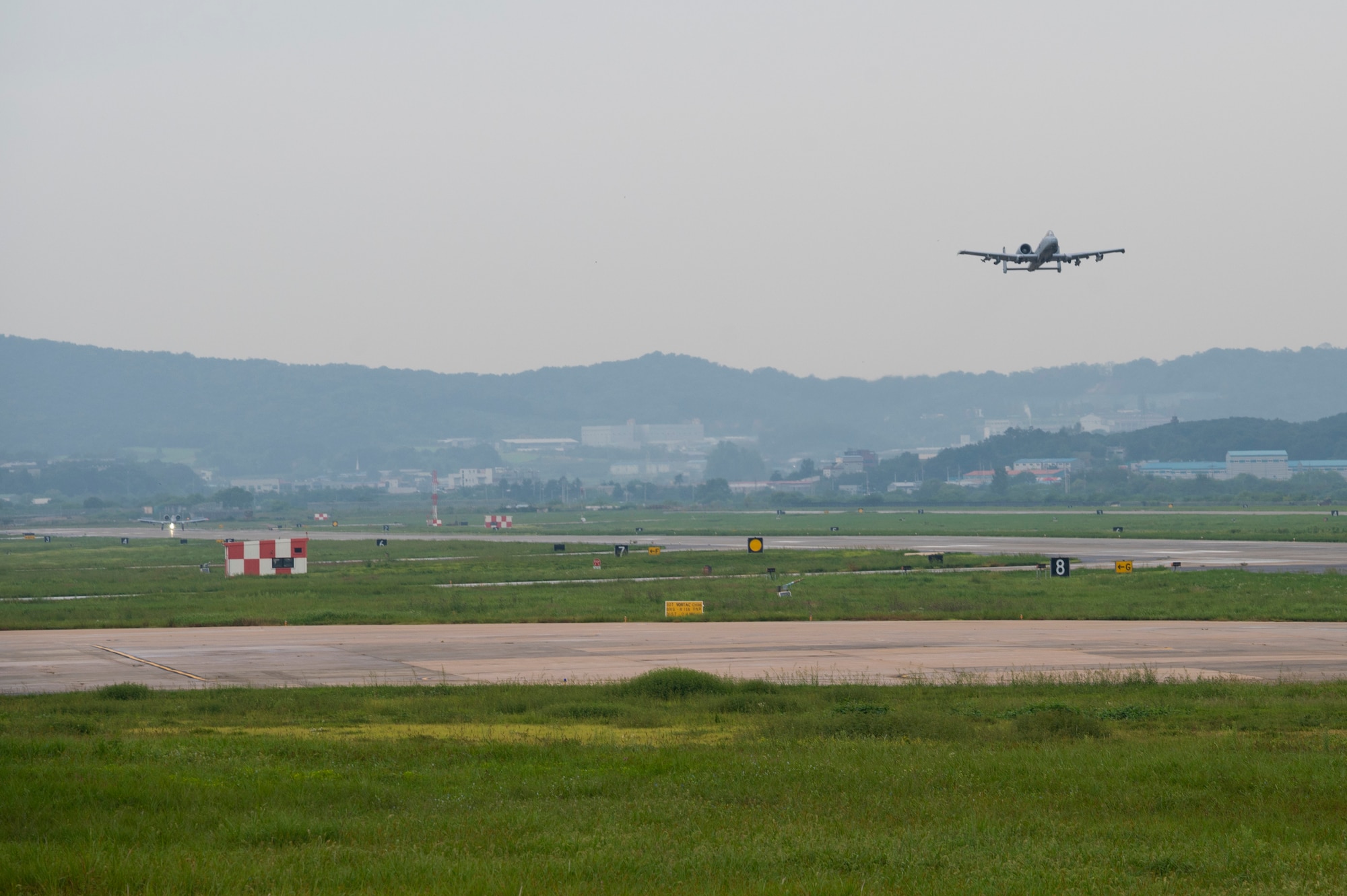 An A-10C Thunderbolt II assigned to the 25th Fighter Squadron takes off prior to a simulated mortar attack as part of a training scenario at Osan Air Base, Republic of Korea, Sept. 13, 2022, in support of a week-long training event.