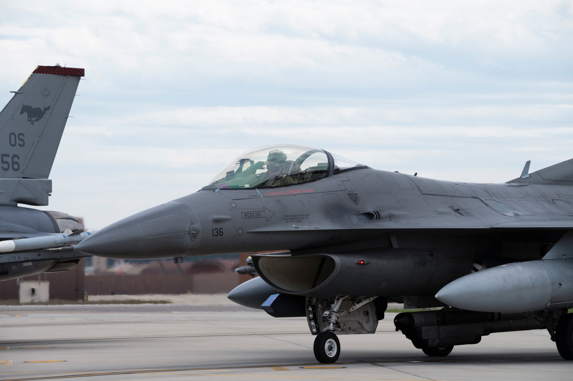 An F-16 Fighting Falcon assigned to the 36th Fighter Squadron waits to take-off on an alternate landing strip (ALS) prior to flying a training sortie.