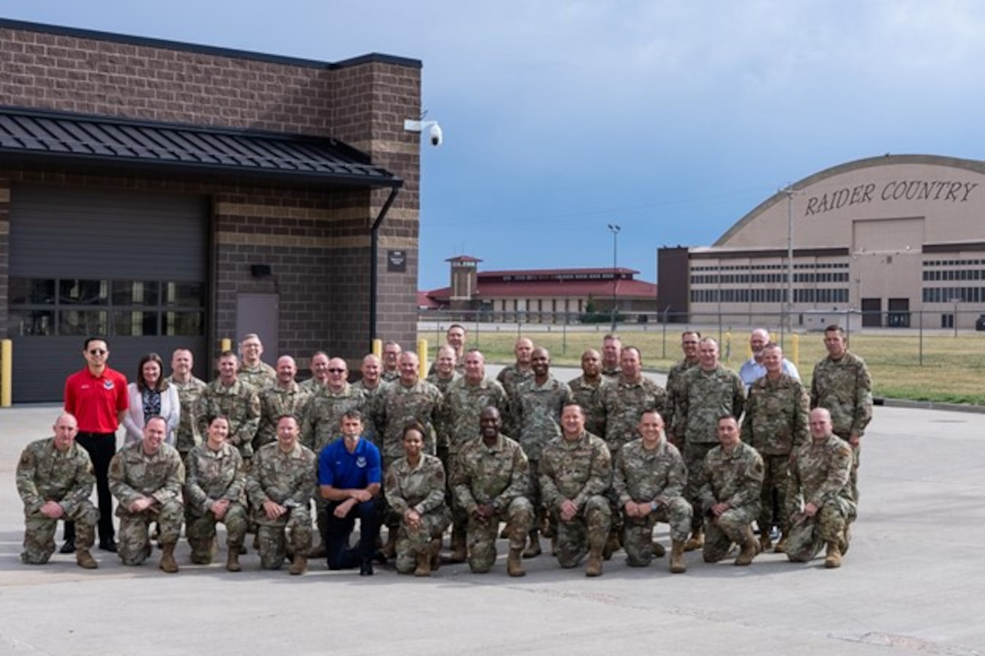 Attendees of the 2022 Air Force Global Strike Command (AFGSC) Maintenance Group Commander and Senior Enlisted Leader (SEL) Summit gather for a group photo on Ellsworth AFB, S.D., Aug. 24, 2022. The summit created discussion between maintenance commanders and SELs that promoted modernization and preparing for the future. (U.S. Air Force photo by Senior Airman Austin McIntosh)