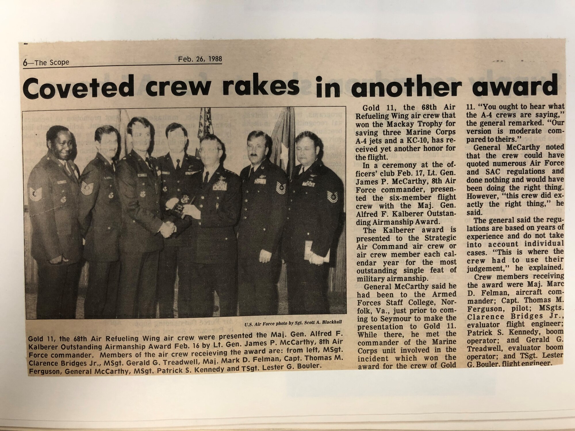 (Newspaper clipping
courtesy of the 916th Air Refueling Wing Historian)