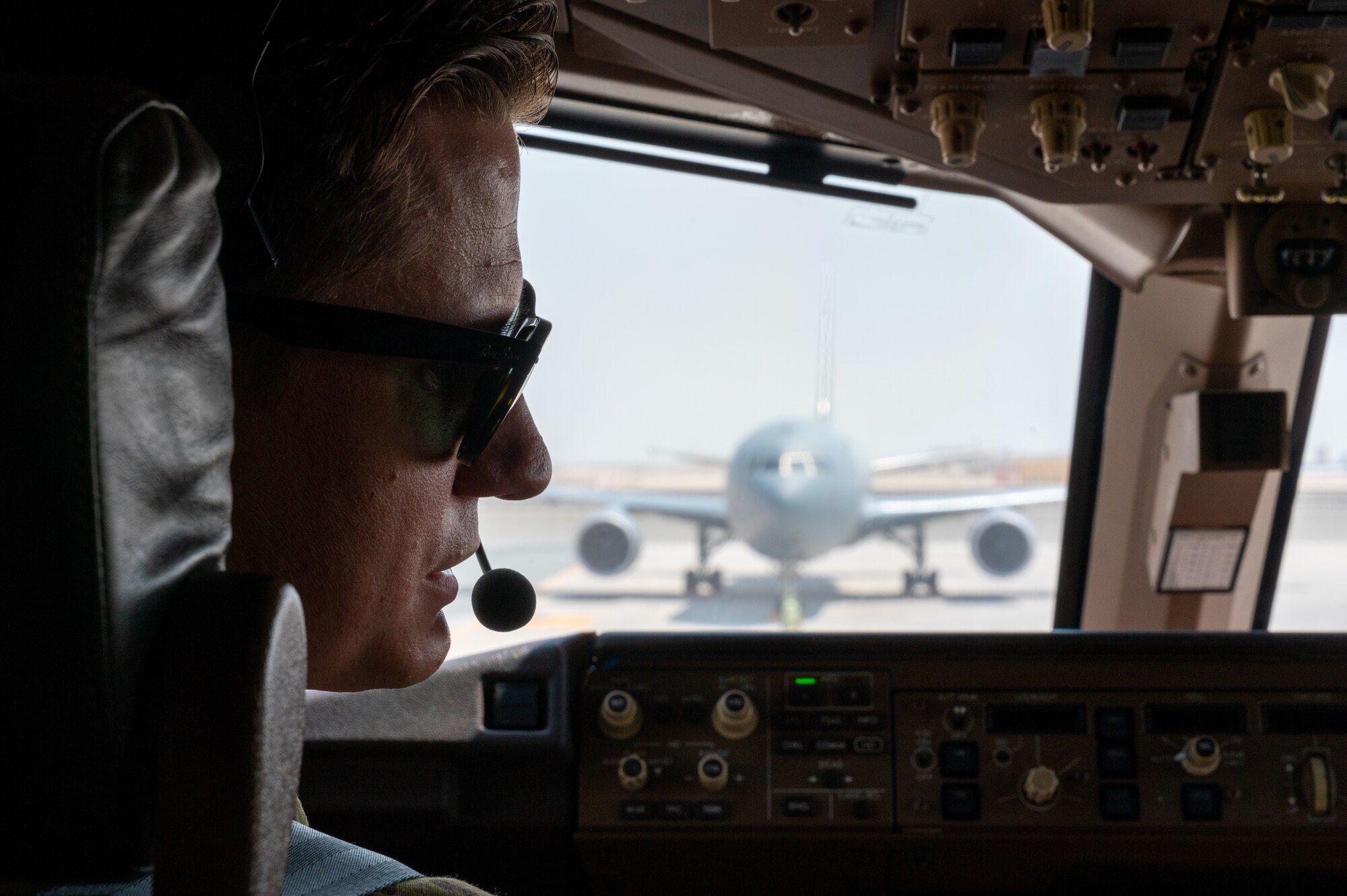 U.S. Air Force Captain Cody Donahue, 344th Air Refueling Squadron mission pilot, prepares to takeoff Aug. 29, 2022, during Employment Concept Exercise 22-08 at Al Udeid Air Base, Qatar.